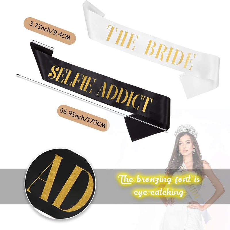 LEIFIDE 10 Pack Bride and Bridesmaid Sash Set Wedding Bachelorette Funny Team Gifts Sash Decorations for Woman Bride Bridesmaid of Honor Party Supplies(Black, White) - Image 4